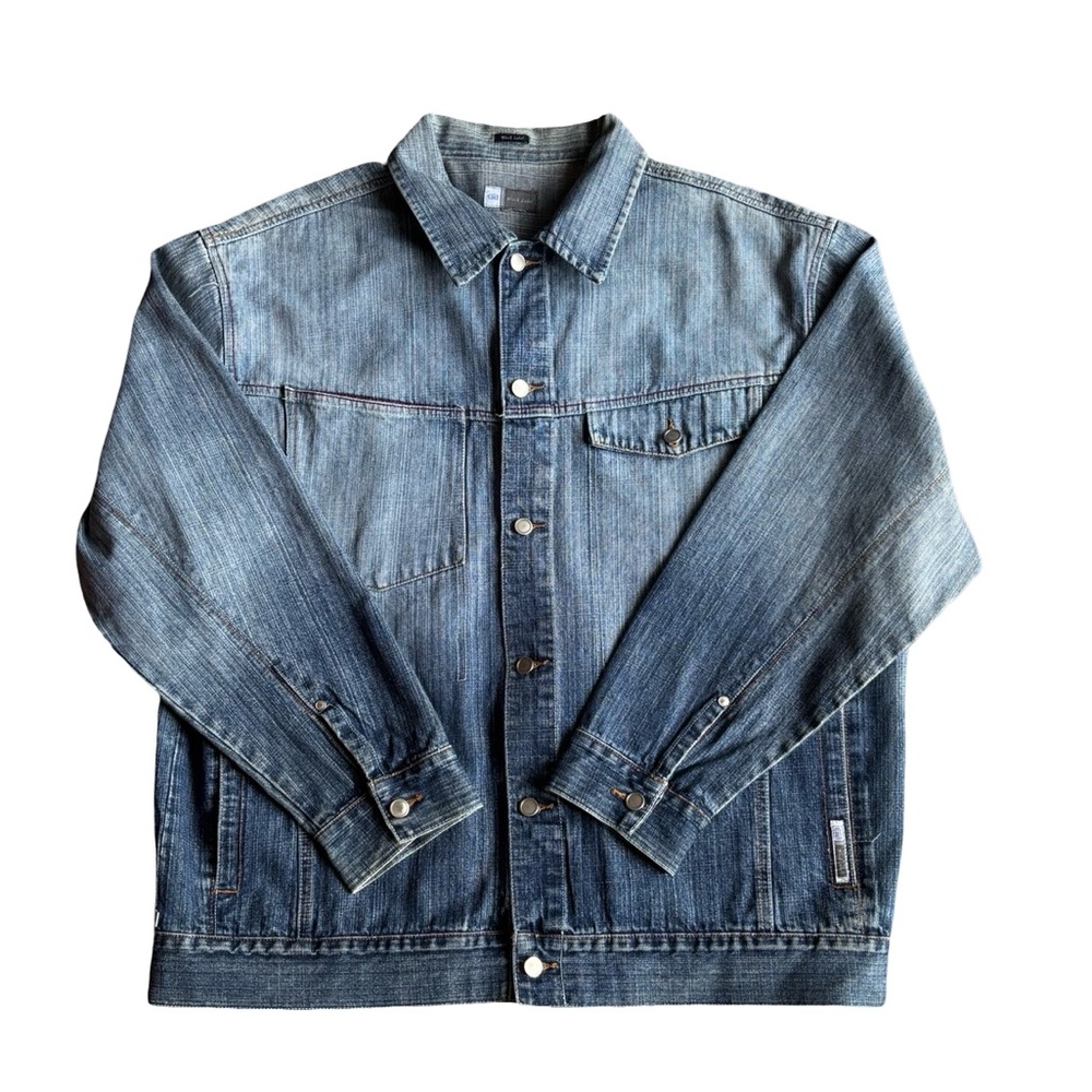 Men's Y2K Denim Jacket 2XL Black Label Blue 100% Cotton Jean Jacket Pockets